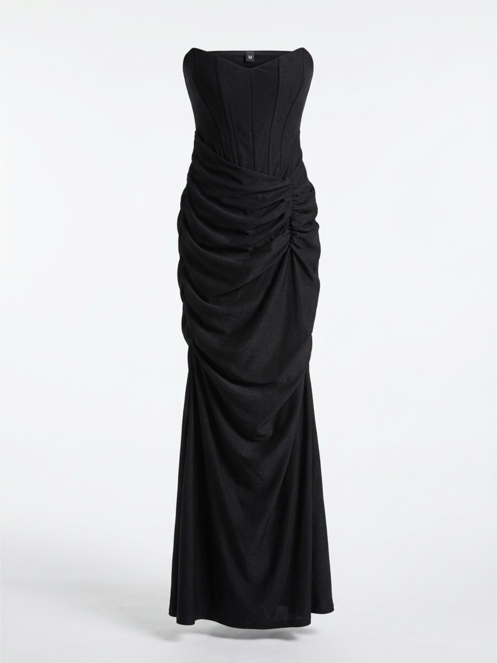 Emerald Sundae Black Strapless Ruched Maxi Gown